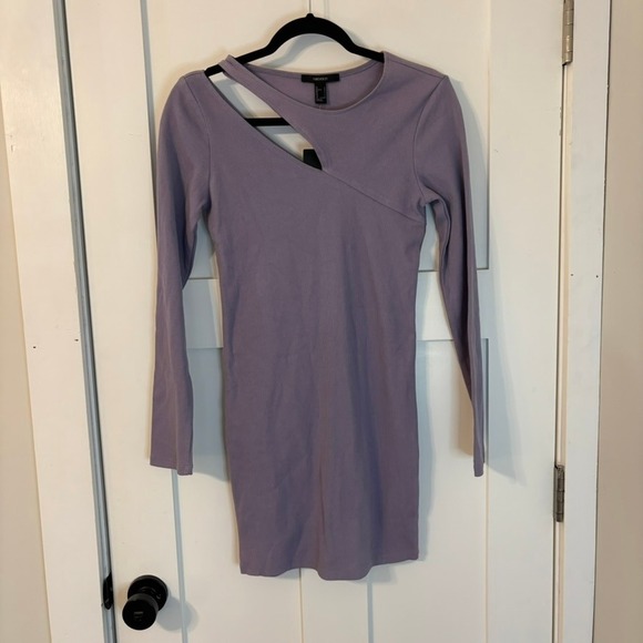 Forever 21 Dresses & Skirts - NWT Forever 21 Purple Cutout Dress‎ Ribbed Knit Long Sleeve Mini L